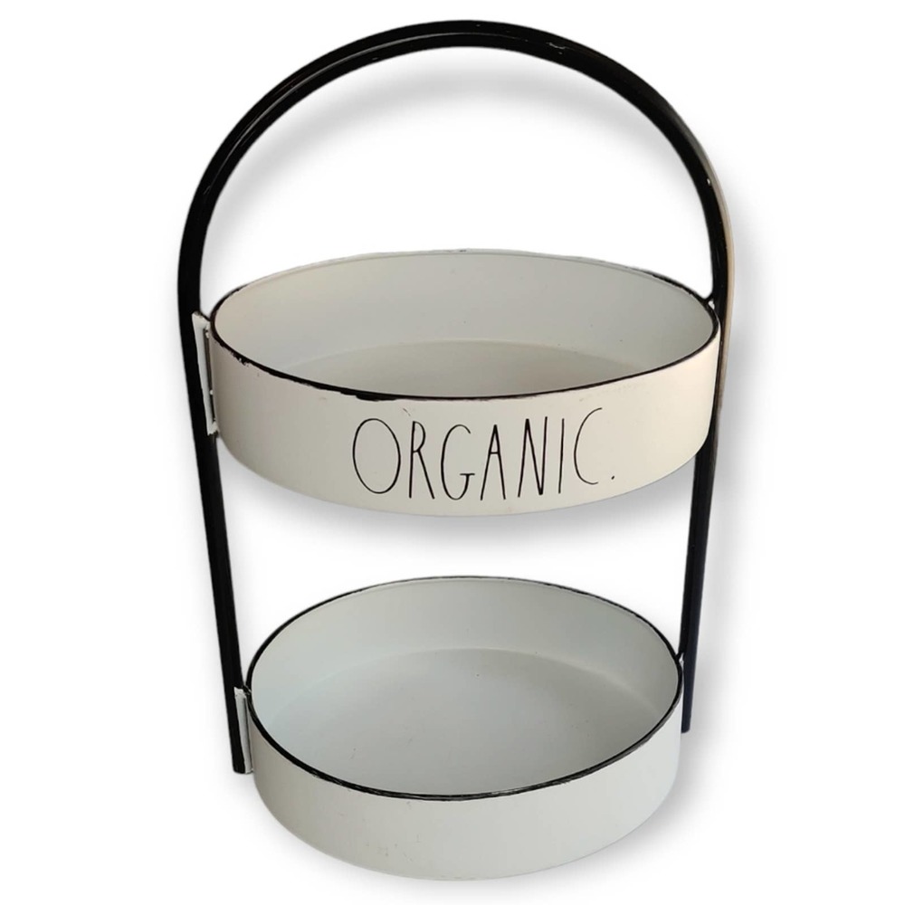 Rae Dunn Rustic White Metal Two Tiered Organic Farmhouse Kitchen Tray